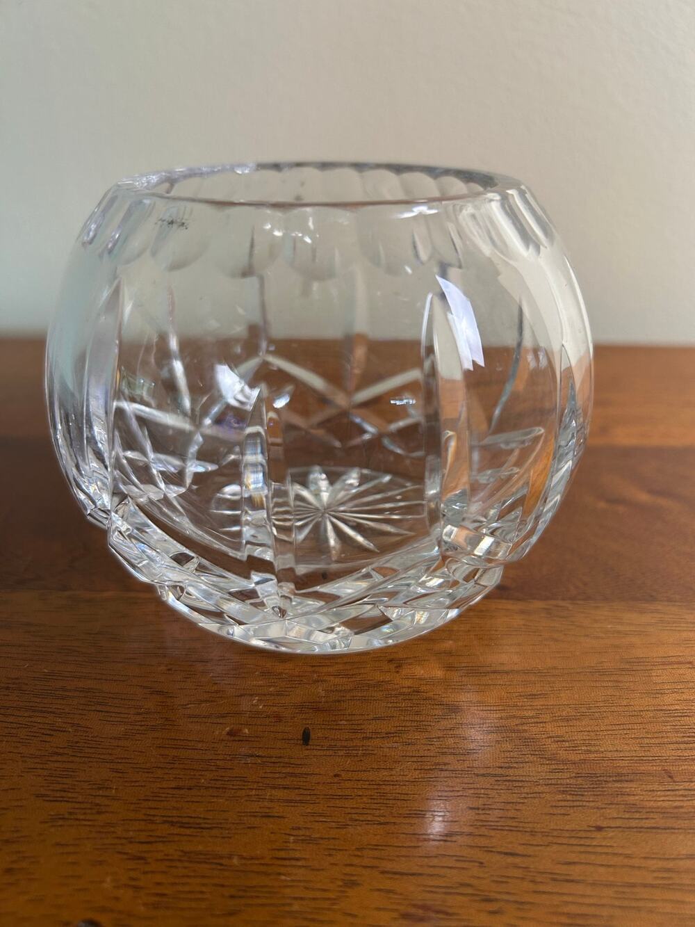 Vintage Clear Cut Crystal Rose Bowl Starburst Pattern Round Vase 5" Diameter